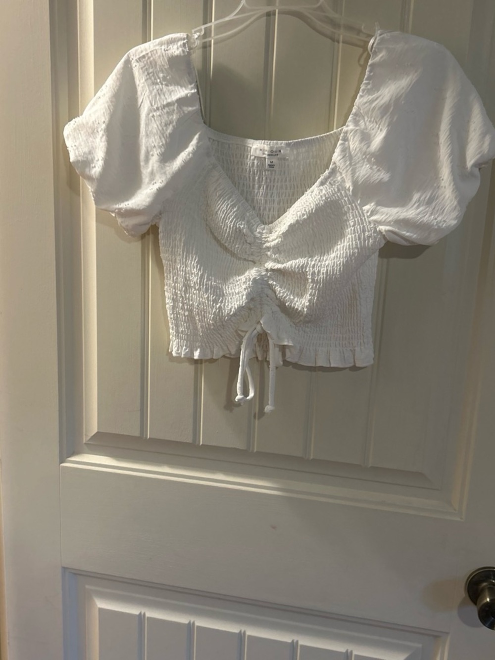 iris White Smocked Puff-Sleeve Crop Top with Ruched Front